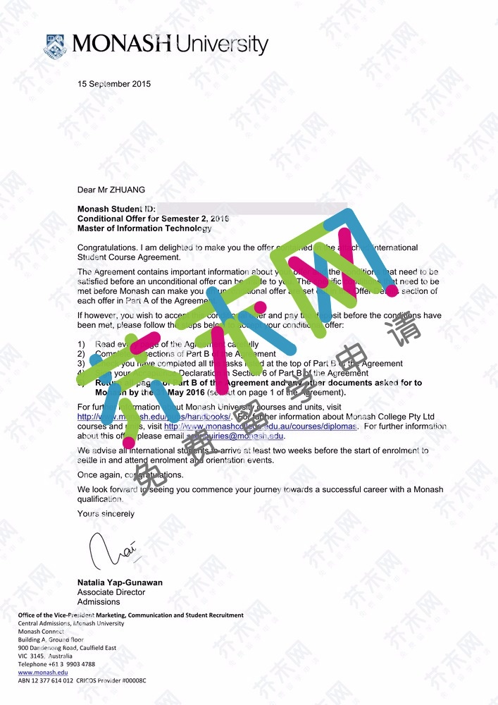 庄同学的莫纳什大学offer