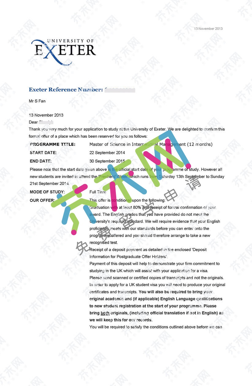 范同学的埃克塞特大学offer