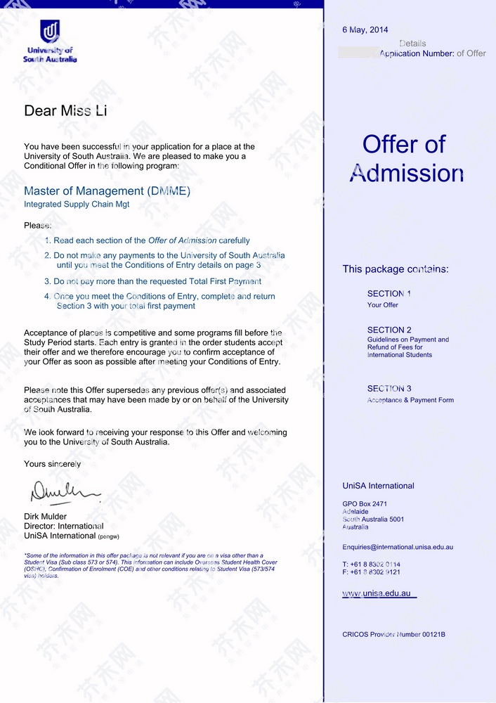 李同學的南澳大學offer