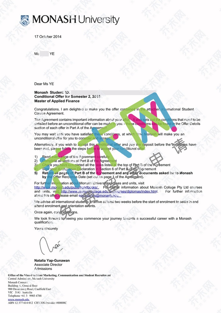 葉同學(xué)的莫納什大學(xué)offer