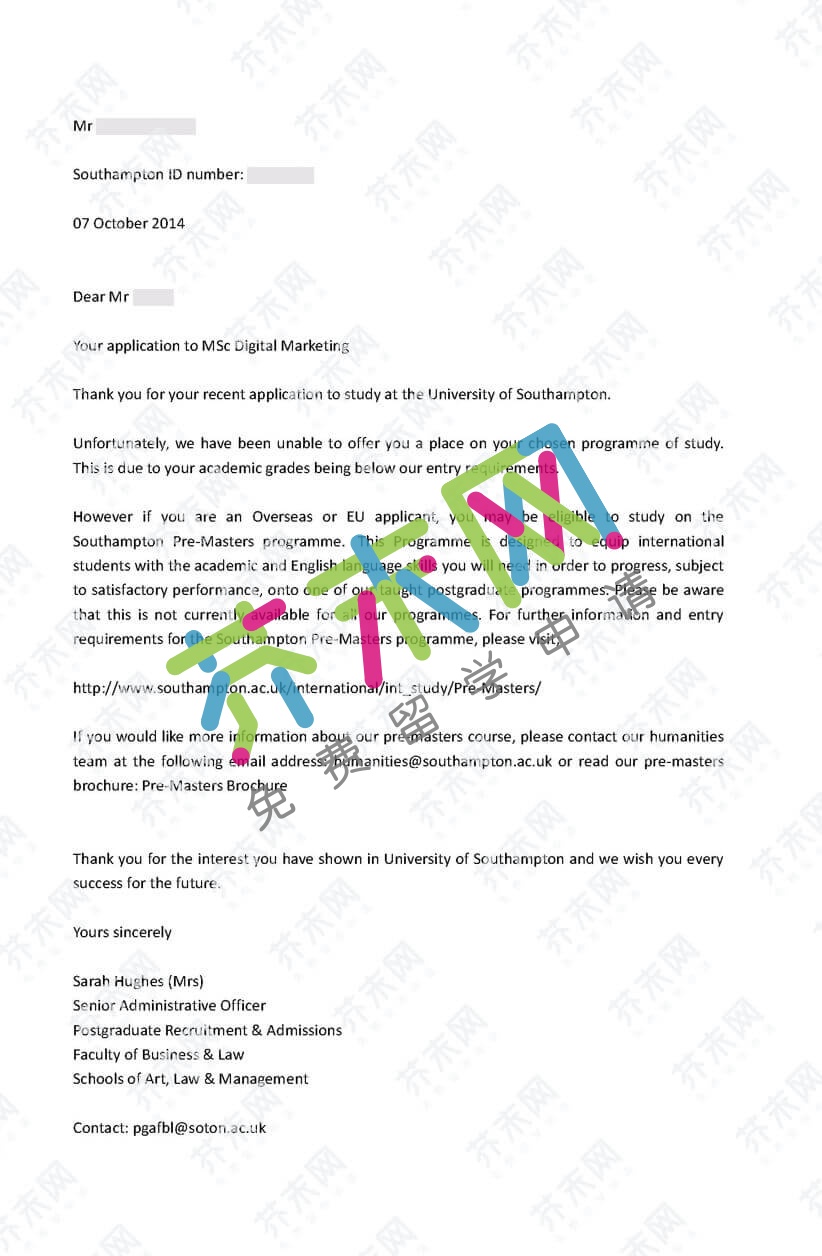 孟同學的南安普頓大學offer