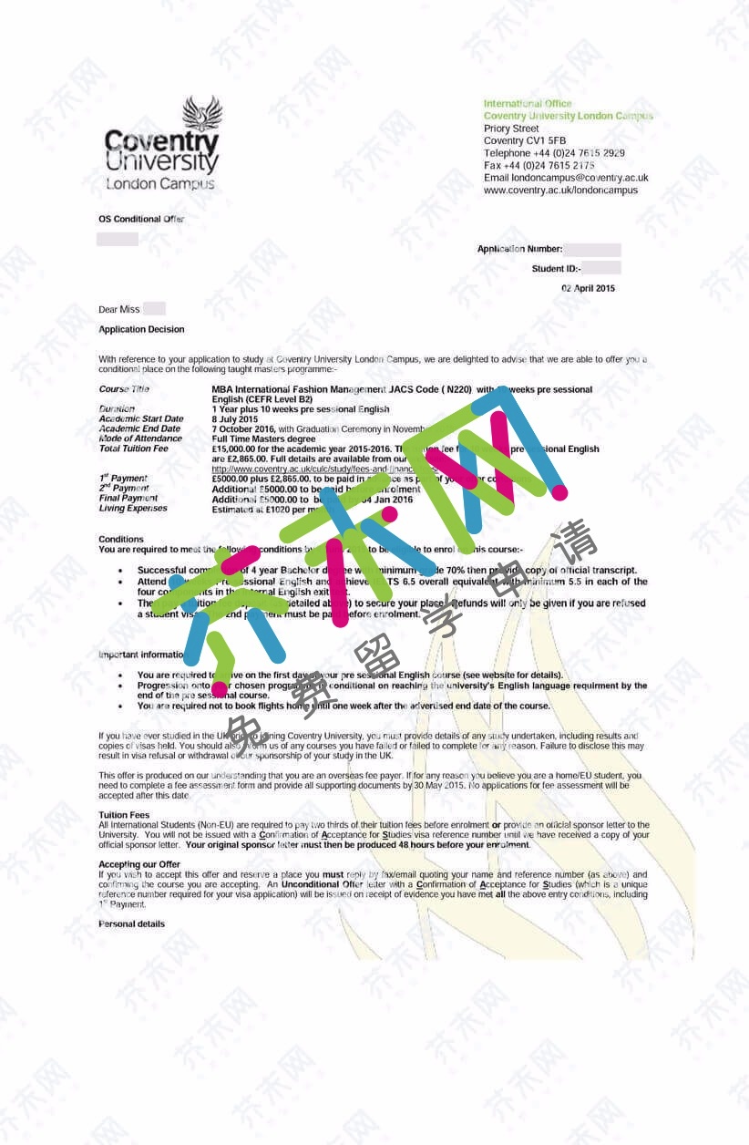 刘同学的考文垂大学offer