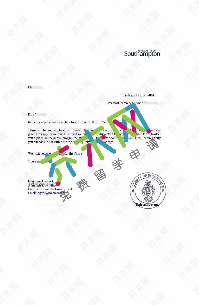 王同学的南安普顿大学offer