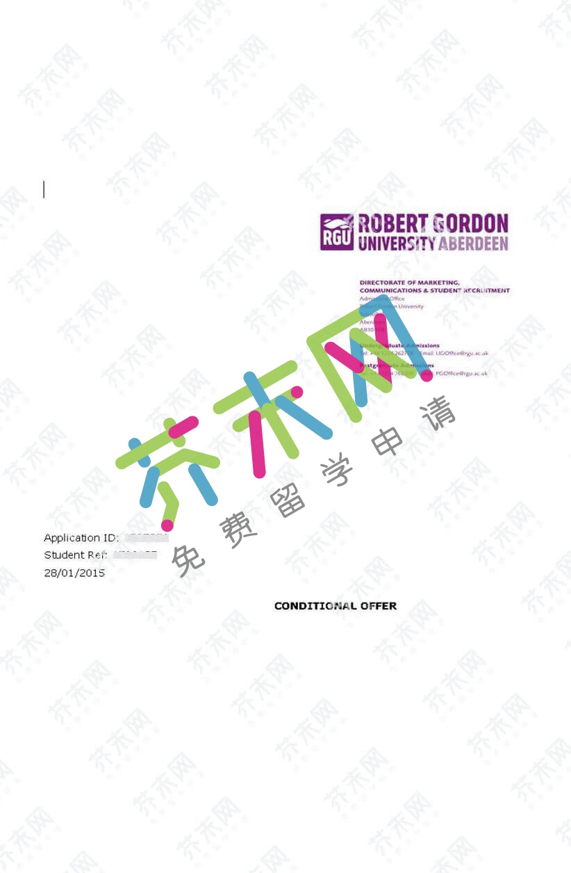 王同學(xué)的羅伯特戈登大學(xué)offer