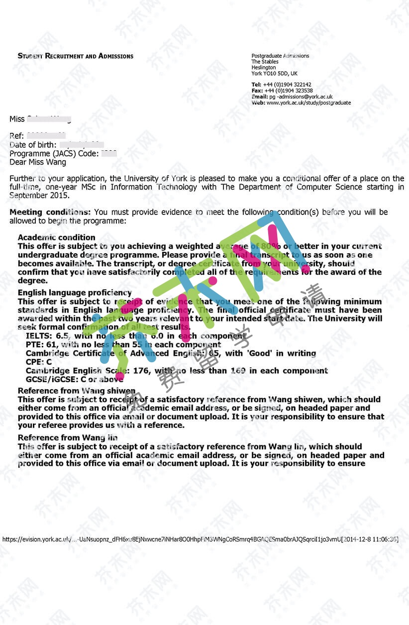 王同學的約克大學offer