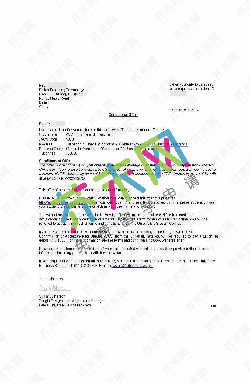 陈同学的利兹大学offer