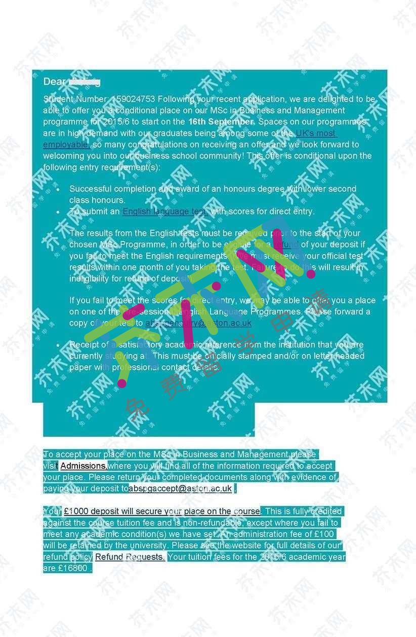 王同学的阿斯顿大学offer