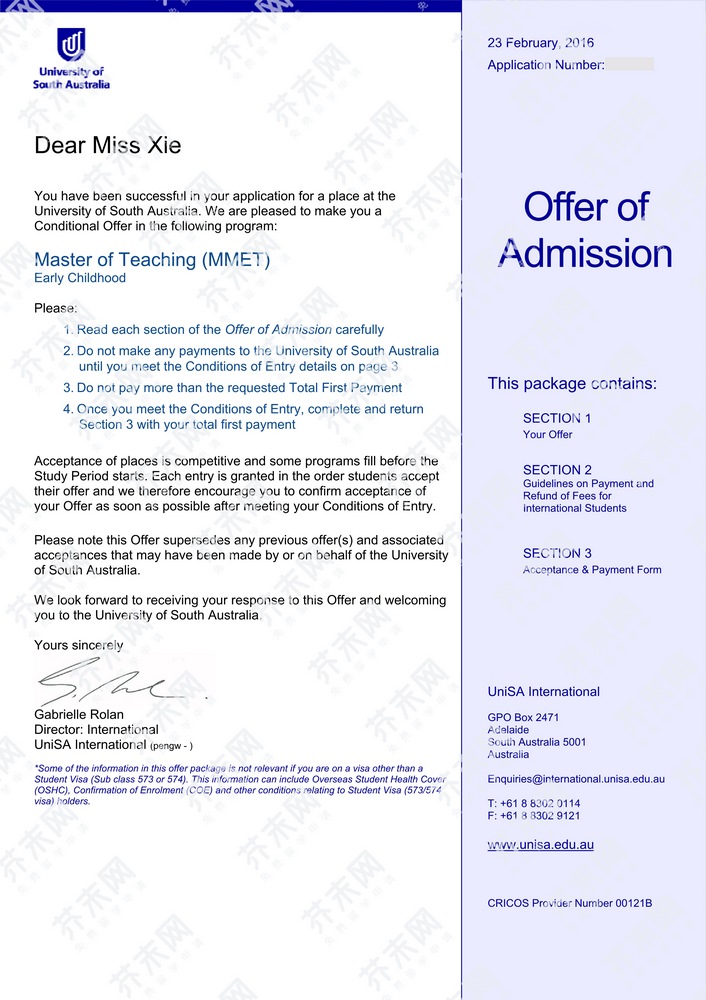 謝同學(xué)的南澳大學(xué)offer