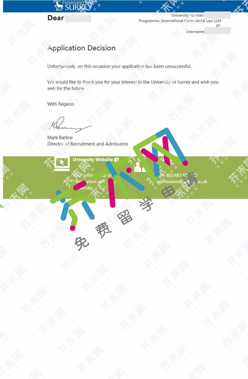 刘同学的萨里大学offer