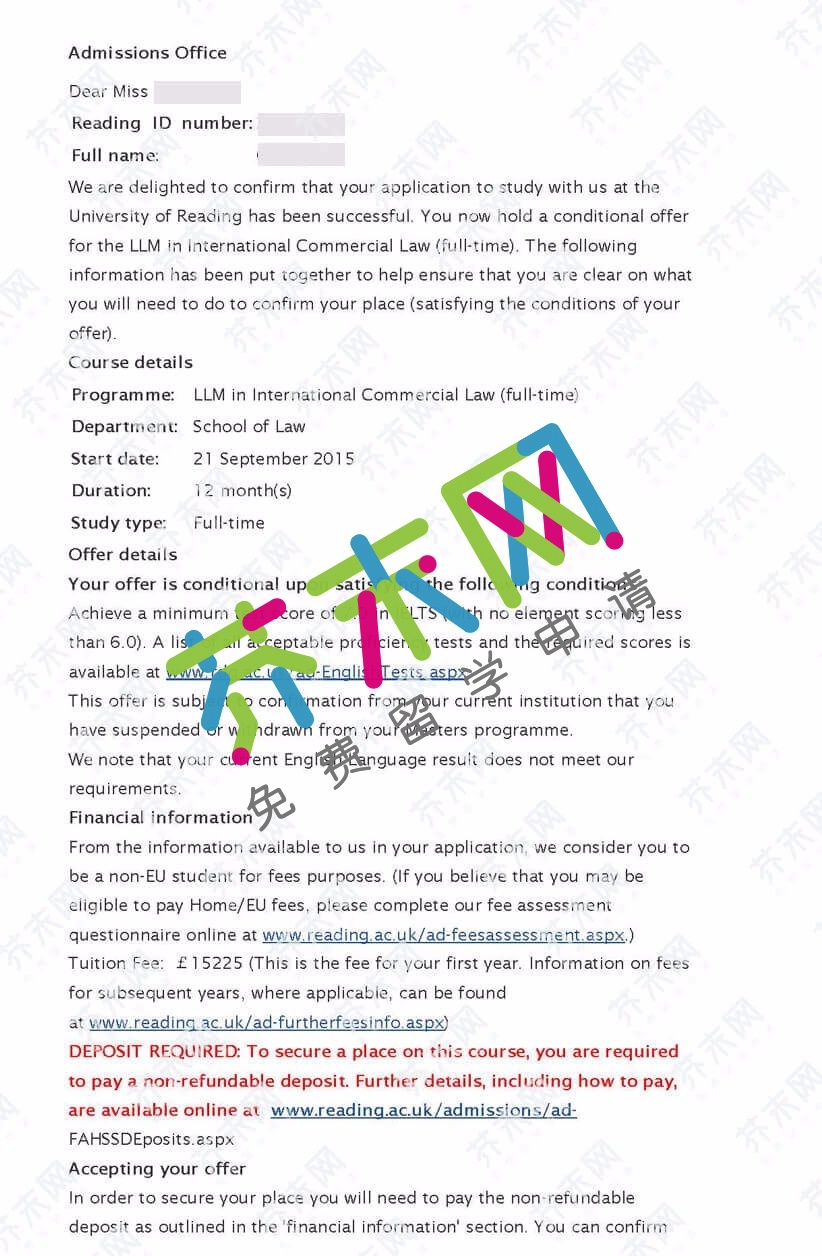 刘同学的雷丁大学offer