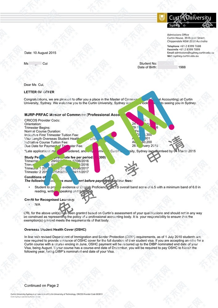 崔同学的科廷大学offer