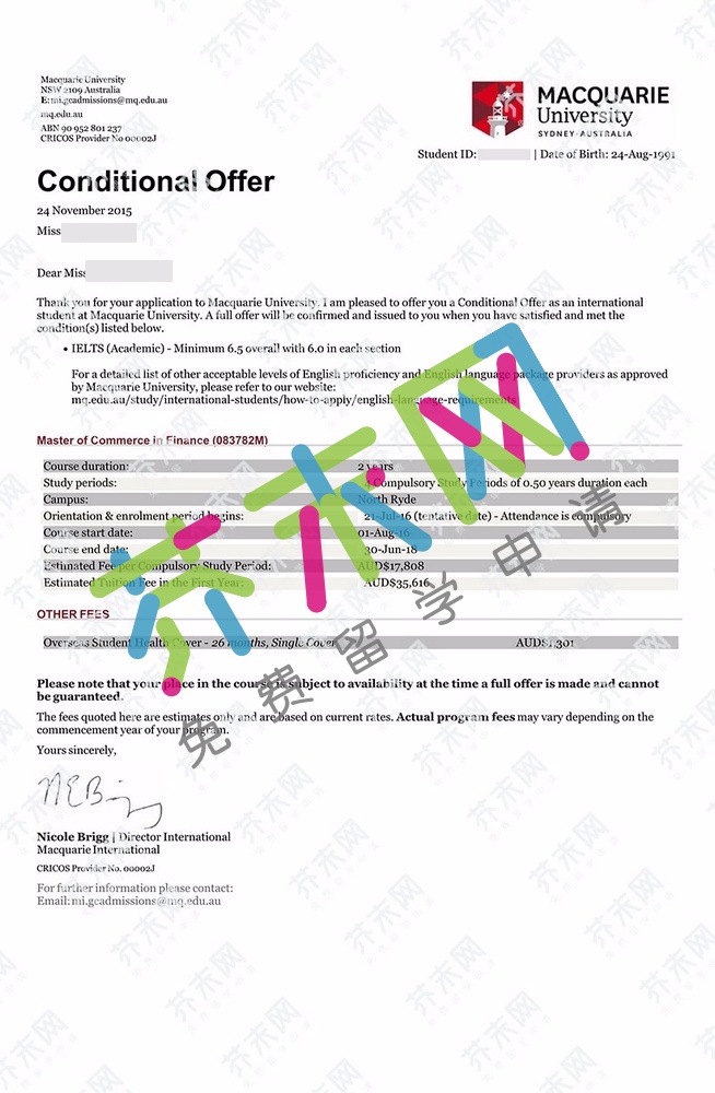 樊同学的麦考瑞大学offer