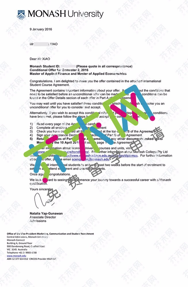 肖同学的莫纳什大学offer