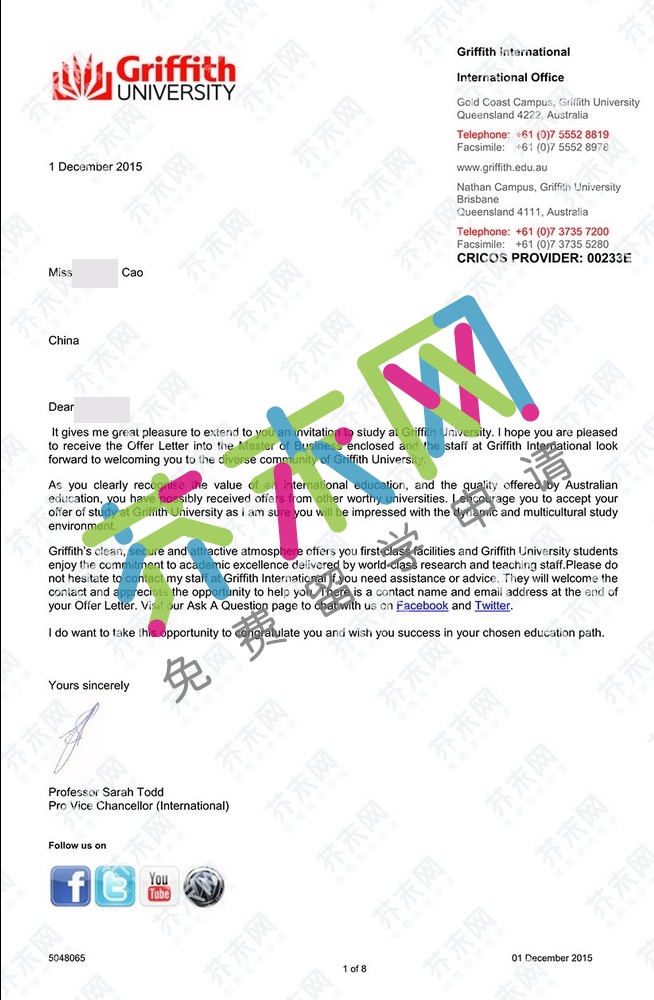 曹同學的格里菲斯大學offer