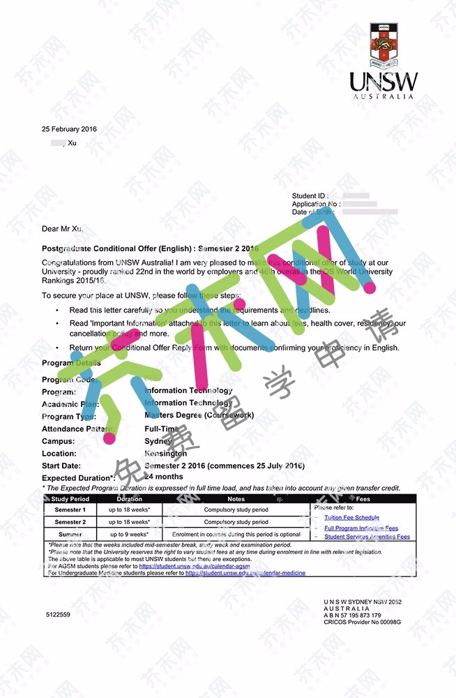 許同學的新南威爾士大學offer