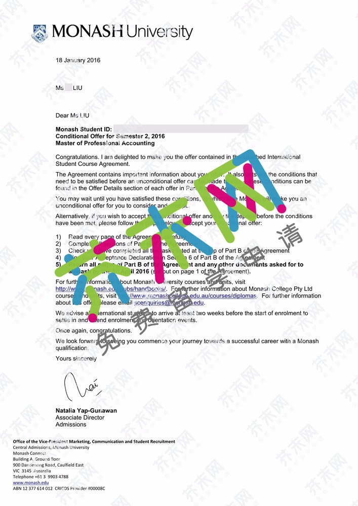 刘同学的莫纳什大学offer