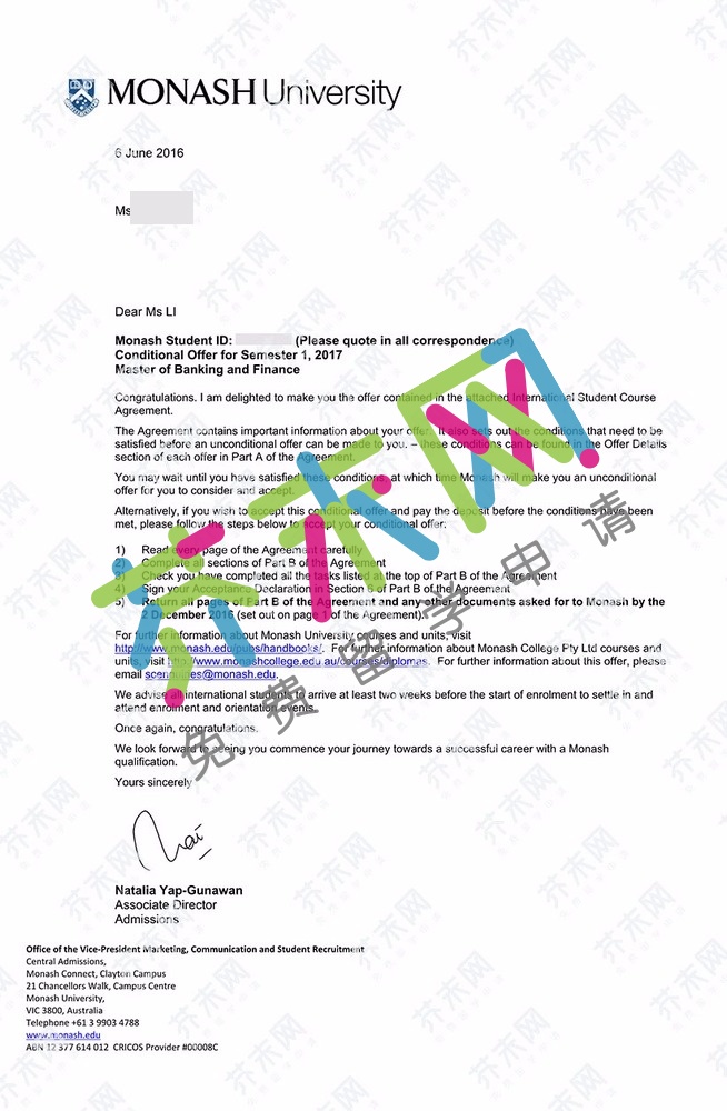 李同学的莫纳什大学offer