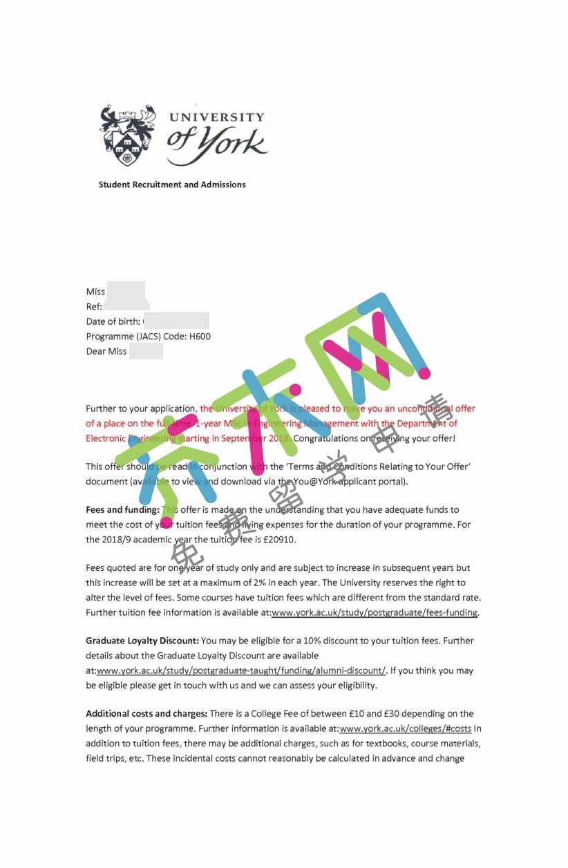 陳同學(xué)的約克大學(xué)offer