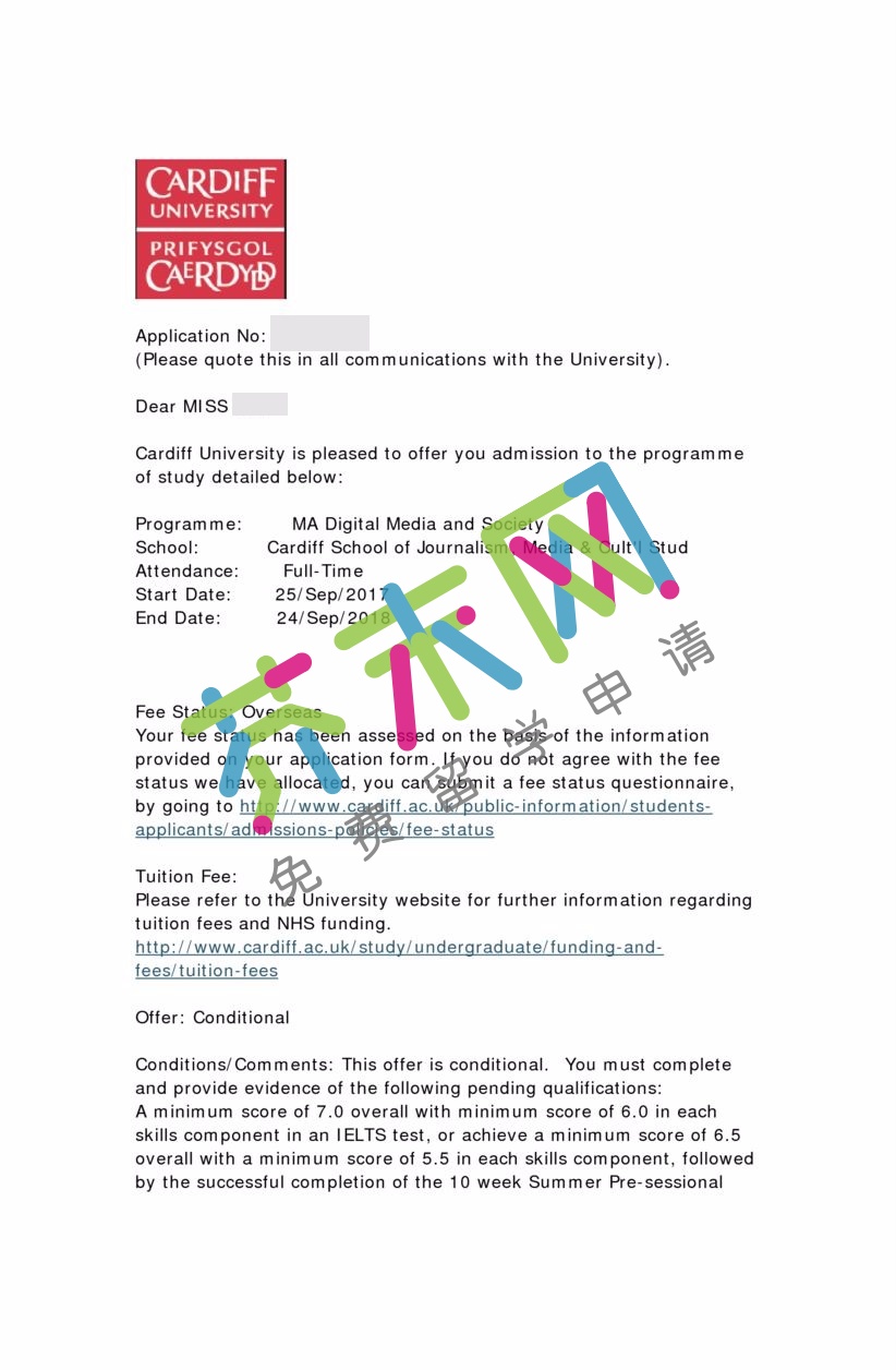 吳同學的卡迪夫大學offer