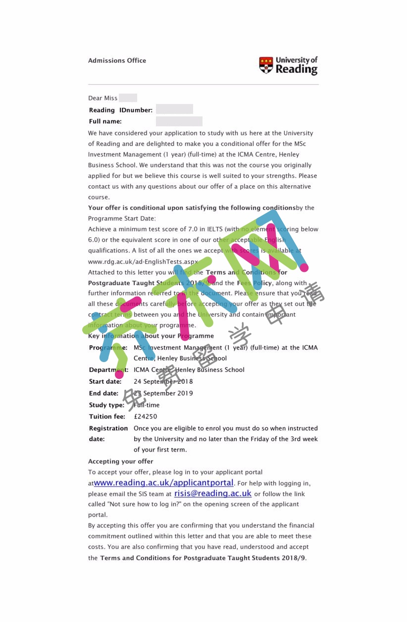 宋同學的雷丁大學offer