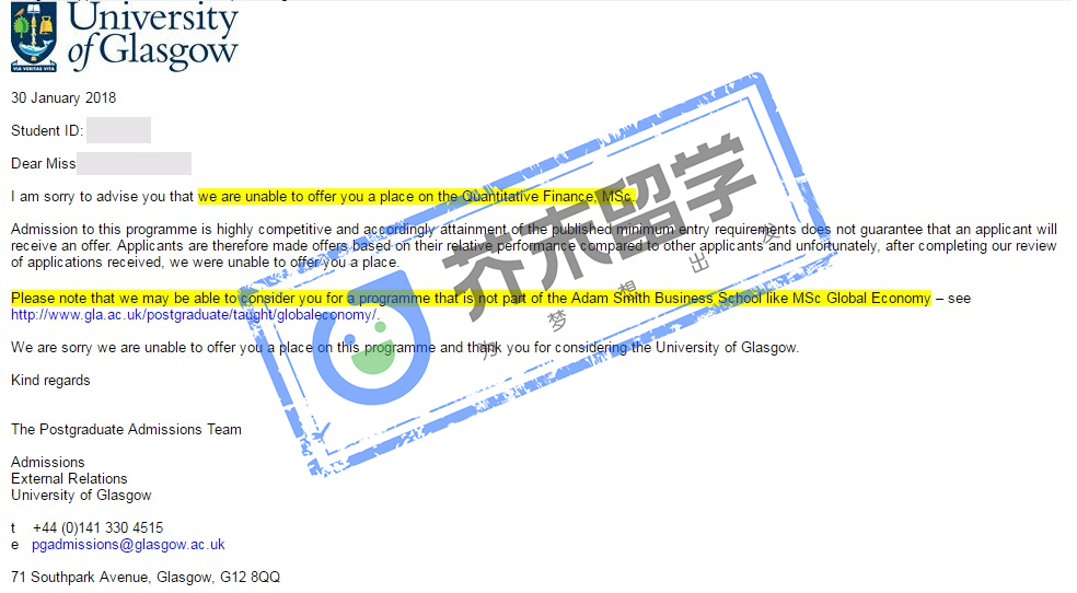 宋同學(xué)的格拉斯哥大學(xué)offer