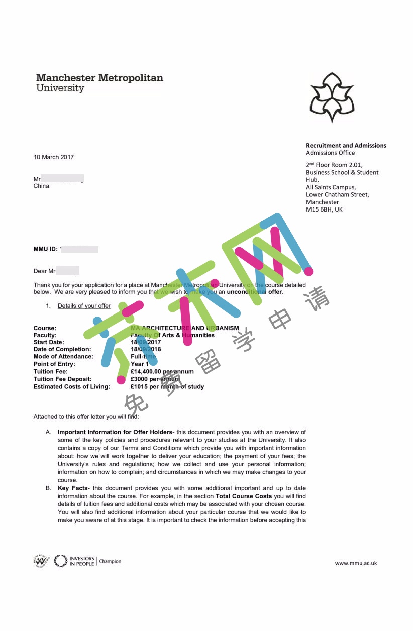 曼彻斯特大学offer 黄同学的曼彻斯特大学offer