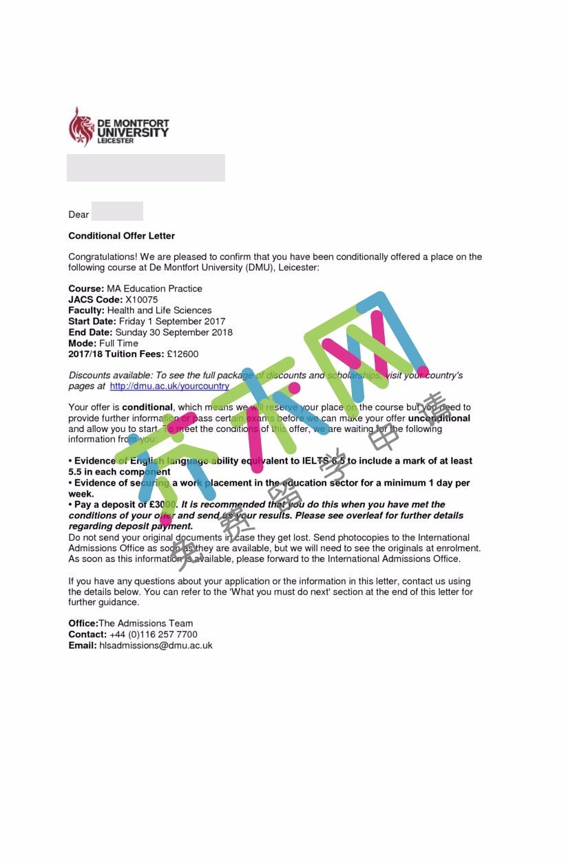德蒙特福德大学offer 田同学的德蒙特福德大学offer
