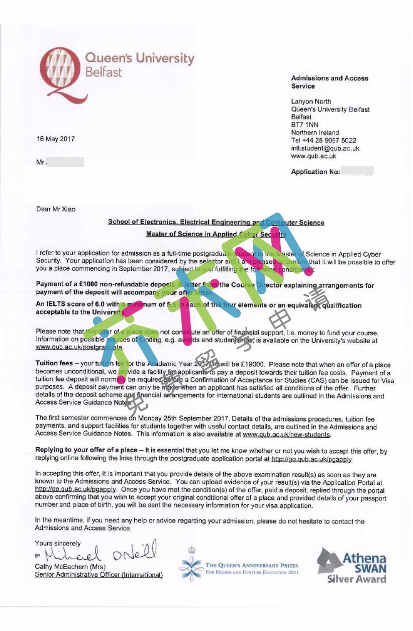 肖同学的贝尔法斯特女王大学offer