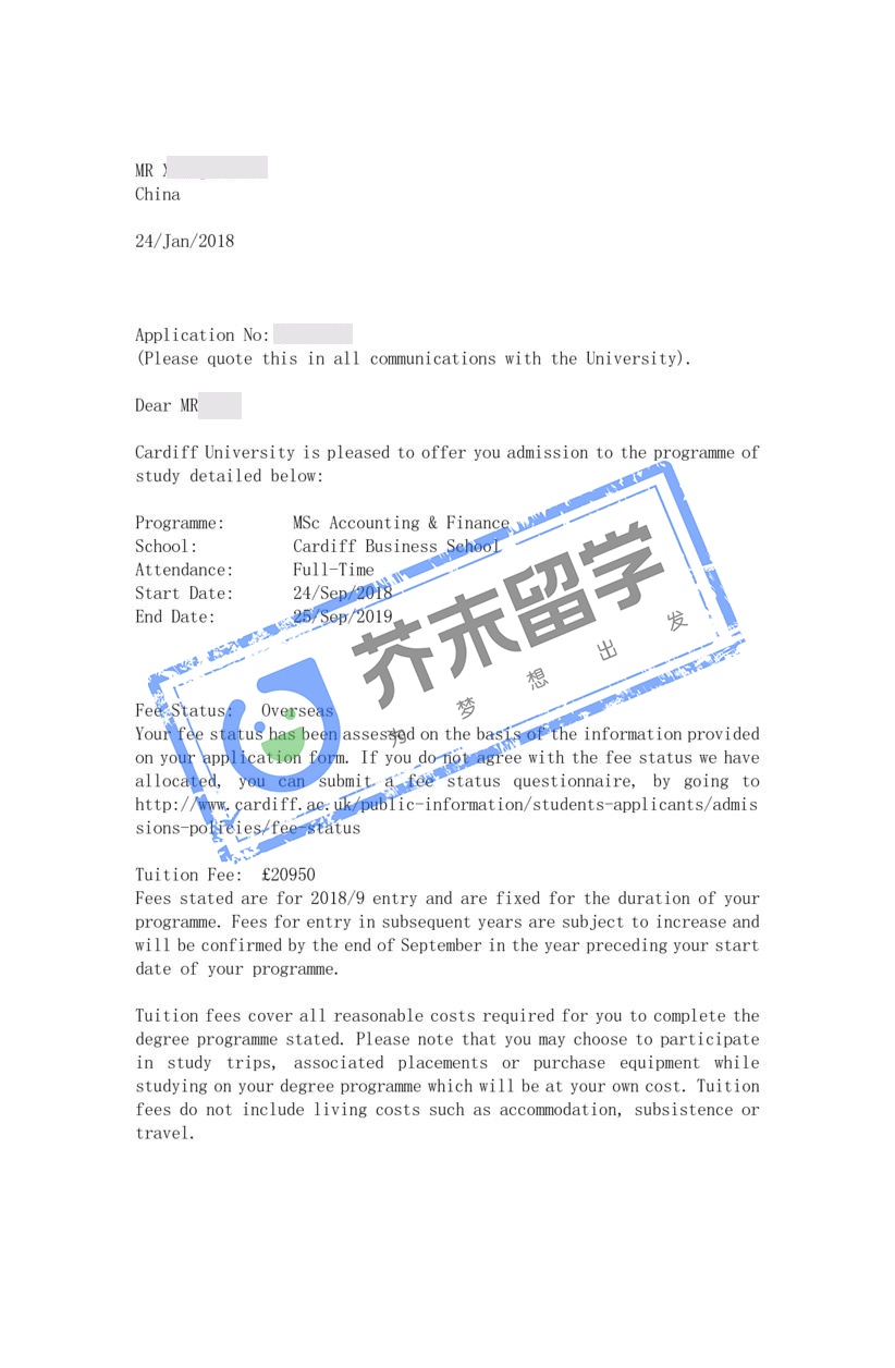 黎同學(xué)的卡迪夫大學(xué)offer