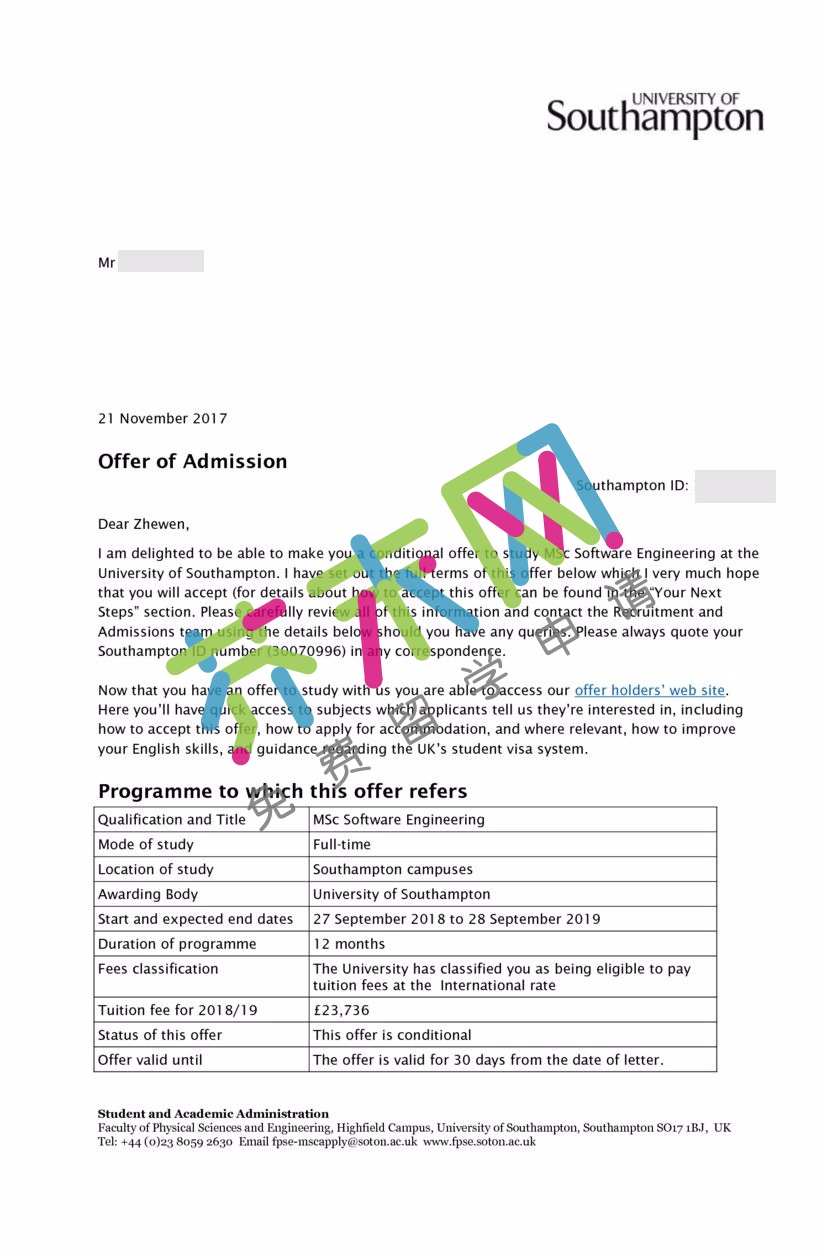 杜同学的南安普顿大学offer