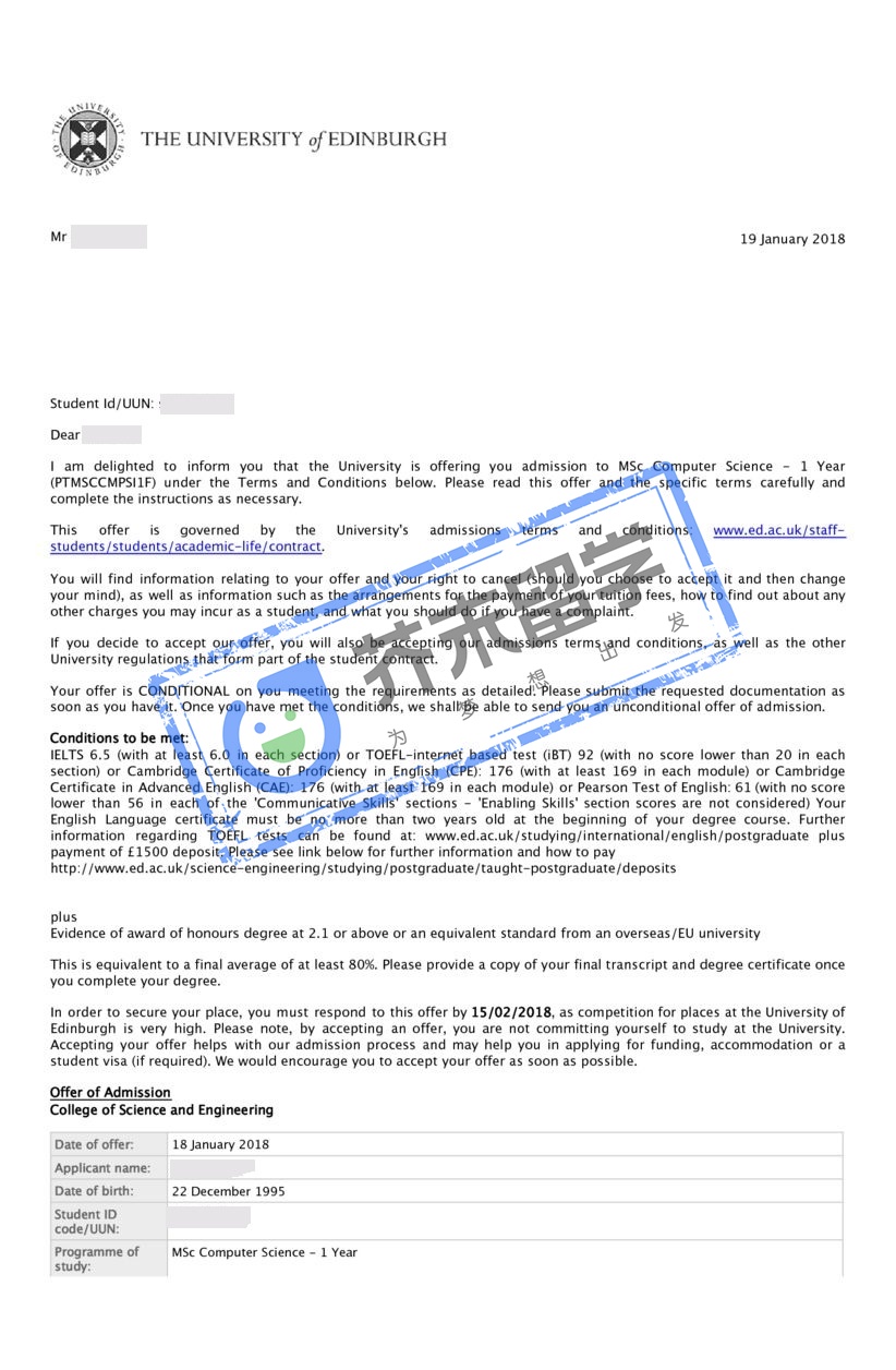 杜同学的爱丁堡大学offer
