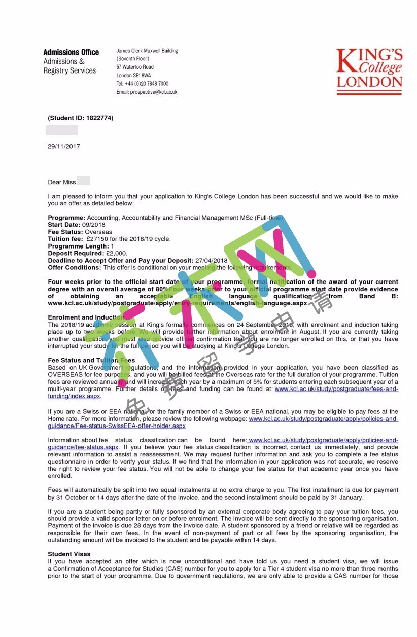 胡同學(xué)的倫敦大學(xué)國(guó)王學(xué)院offer